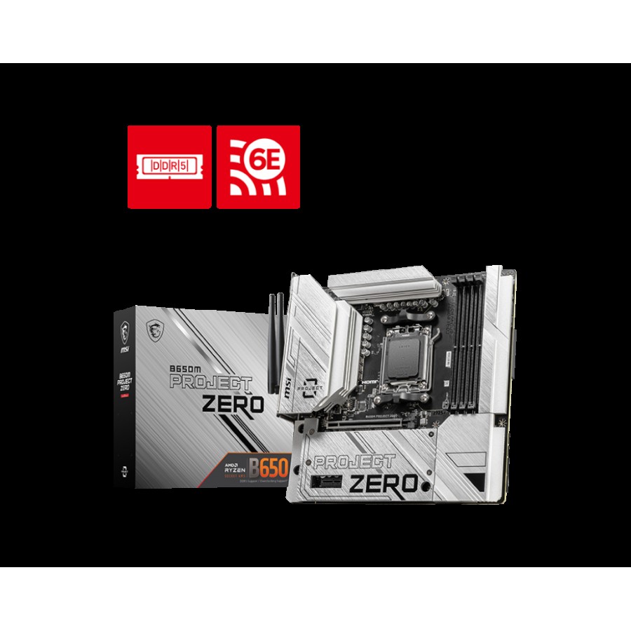 MSI B650M PROJECT ZERO AM5 DDR5 7600MHZ(OC) HDMI DP M.2 USB3.2 2.5G LAN WI-FI 6E mATX