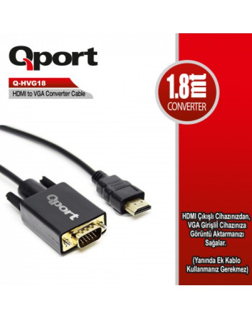 QPORT Q-HVG18 HDMI TO VGA ÇEVİRİCİ KABLO 1.8 MT