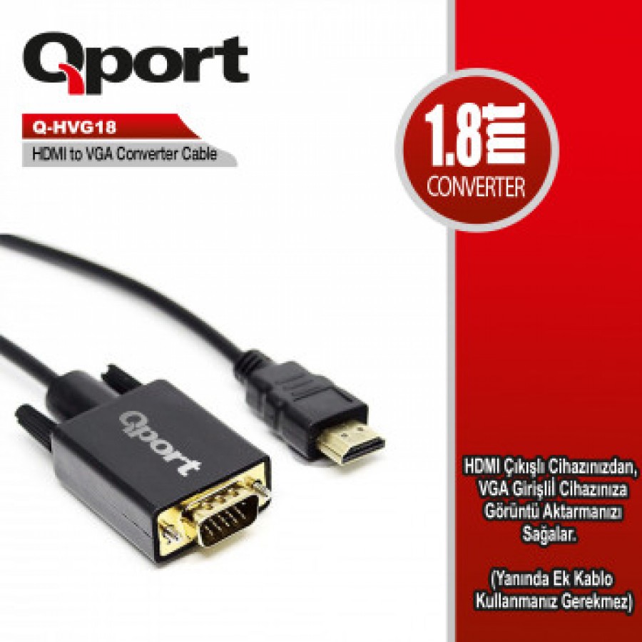 QPORT Q-HVG18 HDMI TO VGA ÇEVİRİCİ KABLO 1.8 MT