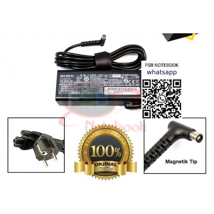  Sony Vaio SVF13 SVF13N Fit 13A Tap 11 19.5V 2.0A Notebook Adaptör Şarj Aleti VGP-AC19V74 (2.EL)